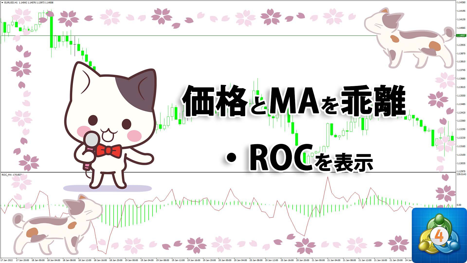 価格と移動平均線の乖離・ROCをまとめて表示するMT4インジケーター「ROC_MA」
