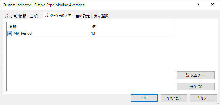 Simple_Expo_Moving_Averagesパラメーター画像
