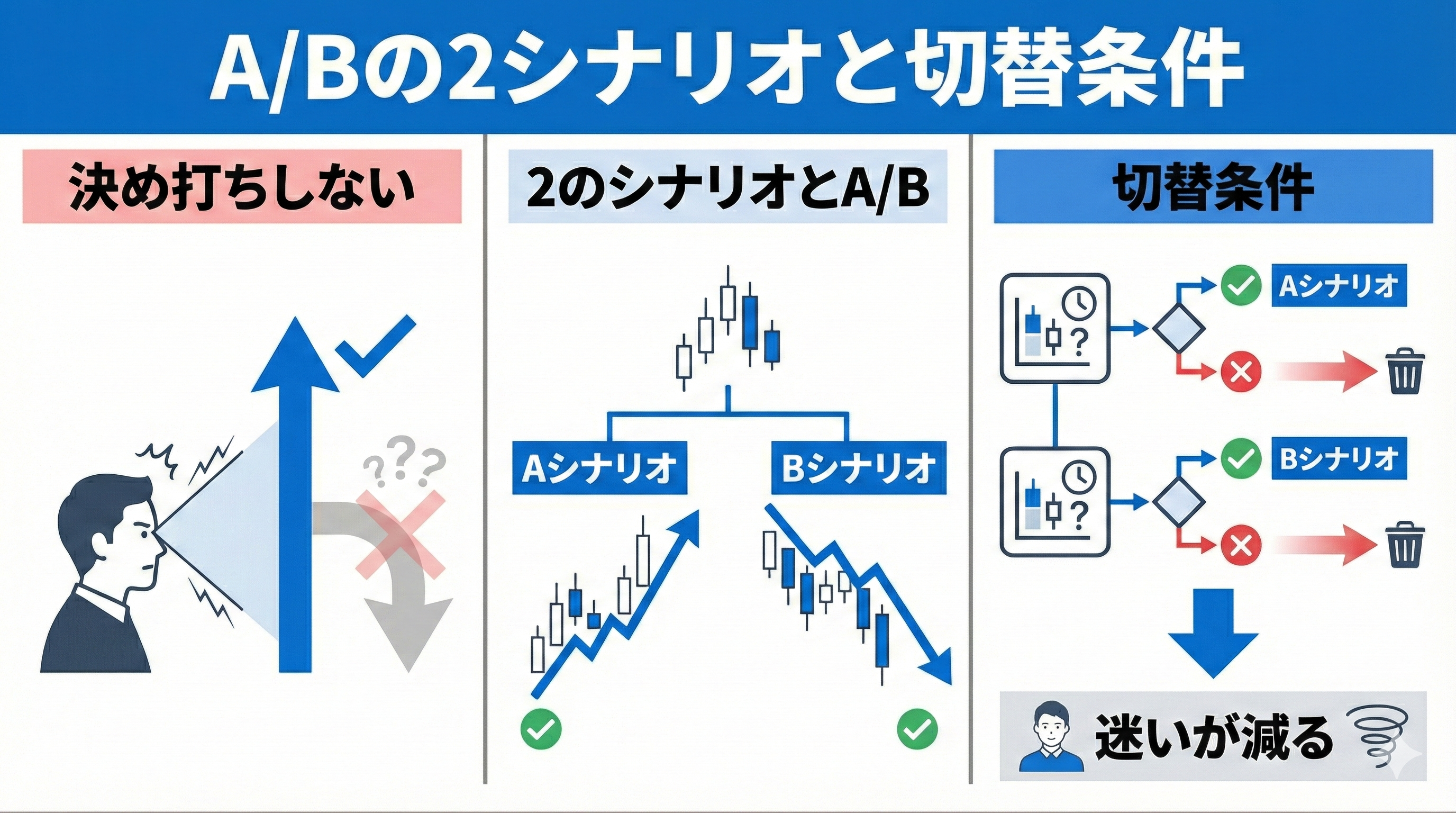 A/Bの2シナリオと切替条件を示すインフォグラフィック