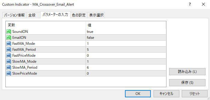 MA_Crossover_Email_Alertパラメーター画像