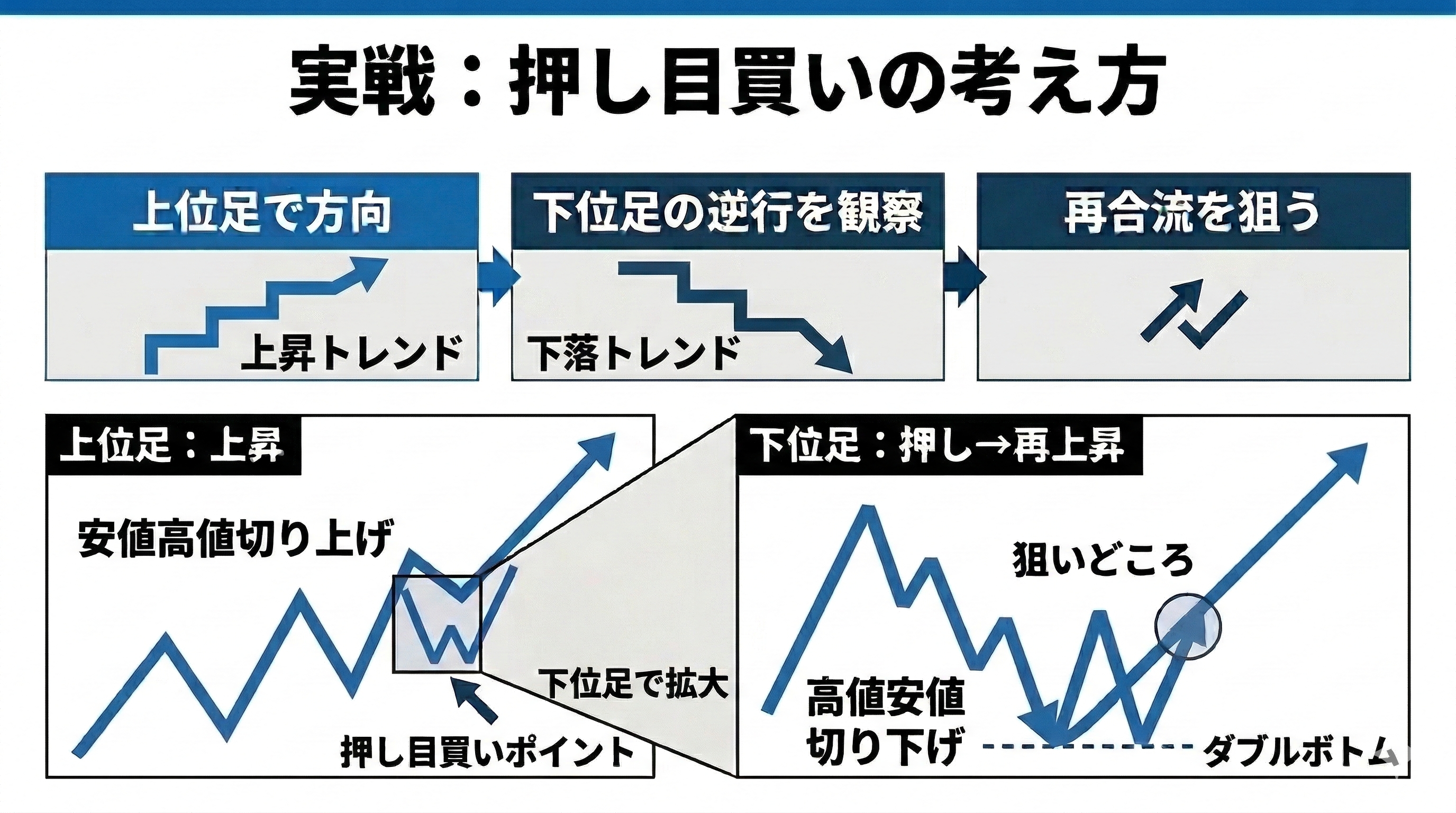 実戦：押し目買いの考え方（上位足→下位足→再合流）